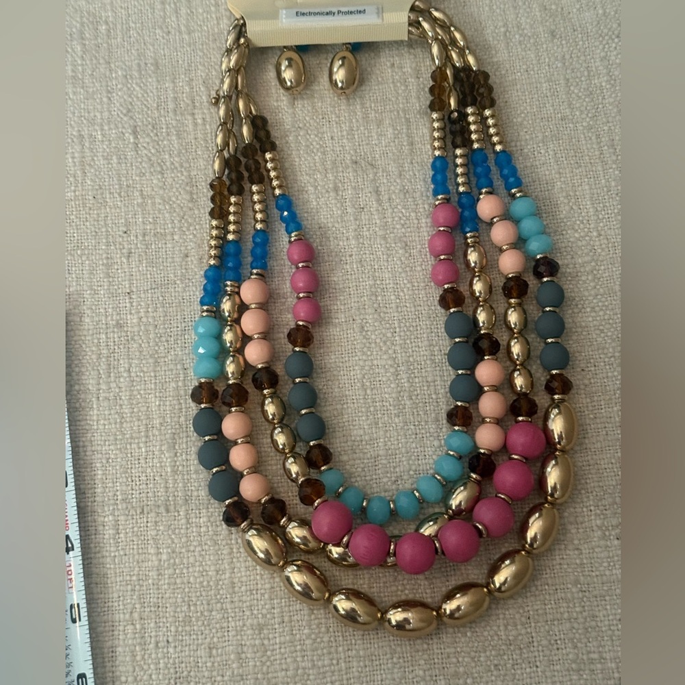NWT Sophia & Kate Gold and Multicolor Beaded Necklace and Earring Set - Picture 10 of 15